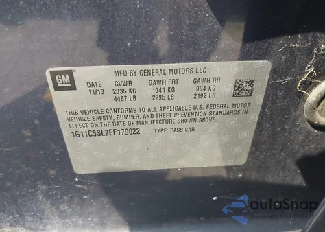 2014 Chevrolet Malibu 1Lt z USA, uszkodzony, nr VIN 1G11C5SL7EF179022